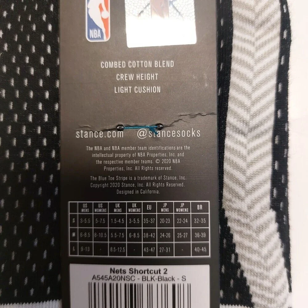 Stance Mens S (3-5.5) Brooklyn Nets Shortcut 2 Infiknit Casual Crew Socks